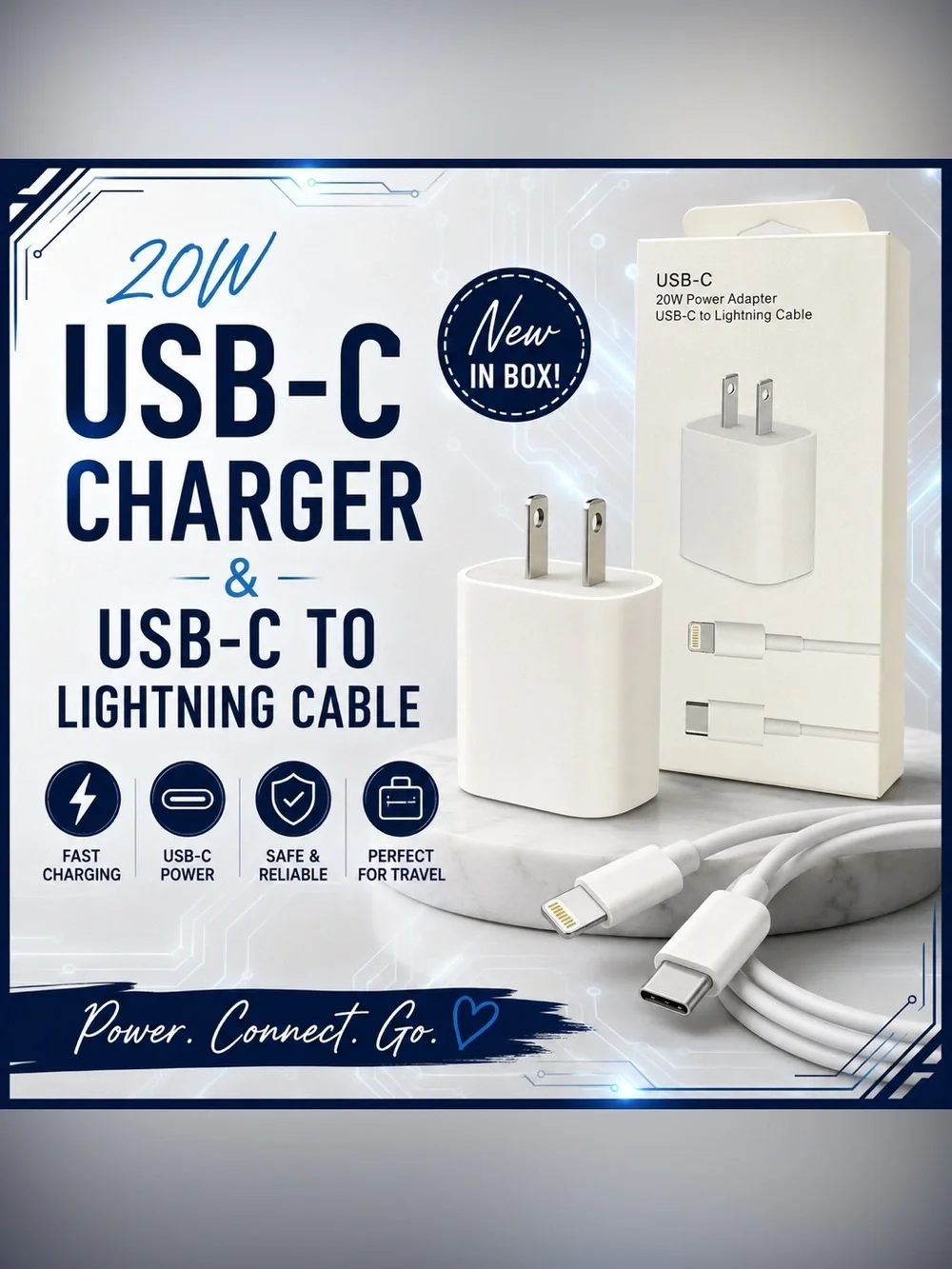 20W USB-C Wall Charger & USB-C to Lightning Cable Set | New in Box